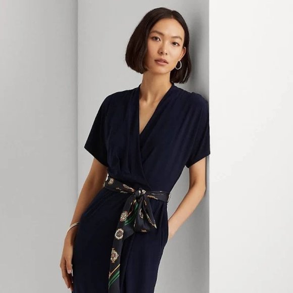 Lauren Ralph Lauren Medallion-Belt Jersey Dress in Lighthouse Navy, Sz 6 - Picture 2 of 10